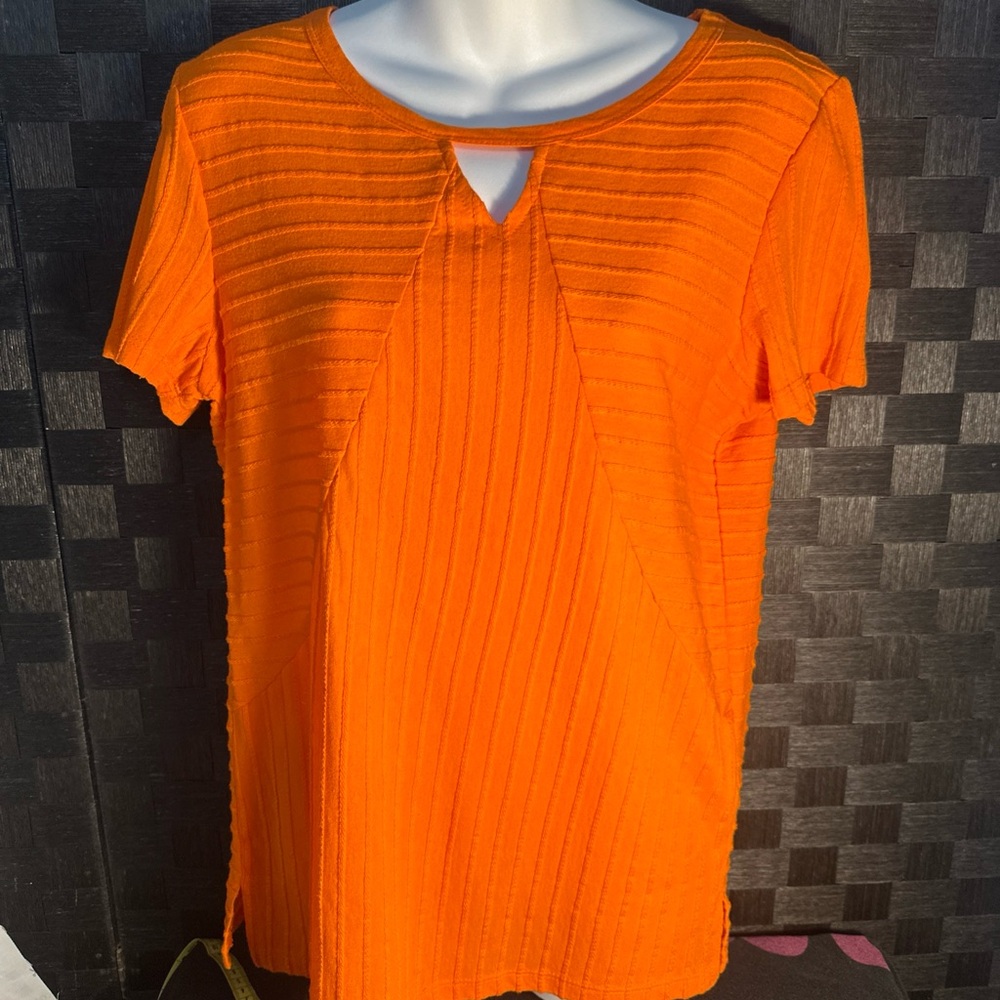 Onque Casuals Orange Ribbed Cut Out T-Shirt